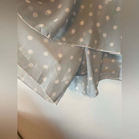 Fashion Boho Sheer Robins Egg Blue & White Polka Dot Belted Shorts Romper Large - Picture 7 of 10